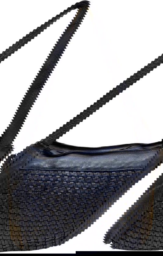 Schoudertas dames tassen donkerblauw gevlochten leer arrigo - Arrigo Leather Goods