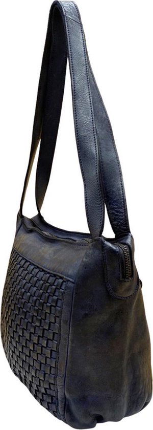 Schoudertas dames tassen donkerblauw gevlochten leer arrigo - Arrigo Leather Goods