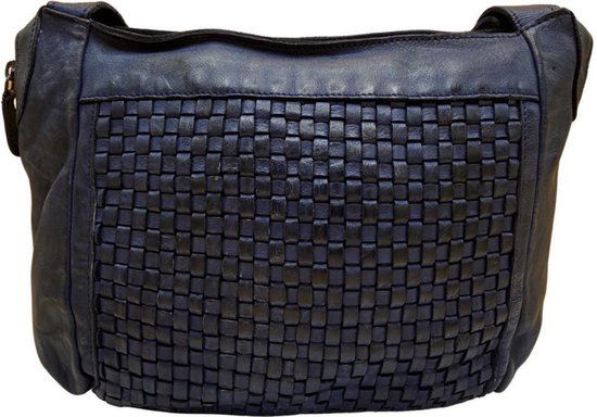 Schoudertas dames tassen donkerblauw gevlochten leer arrigo - Arrigo Leather Goods