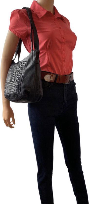 Schoudertas dames tassen donkerblauw gevlochten leer arrigo - Arrigo Leather Goods