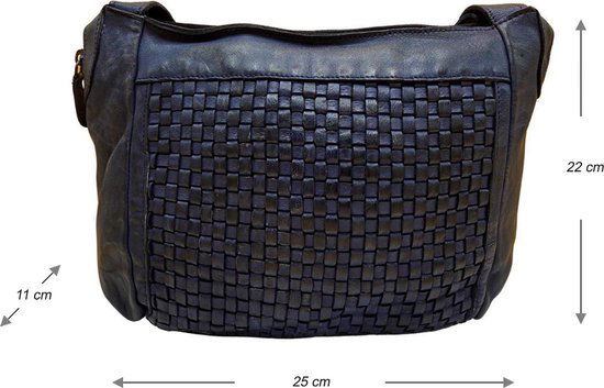 Schoudertas dames tassen donkerblauw gevlochten leer arrigo - Arrigo Leather Goods