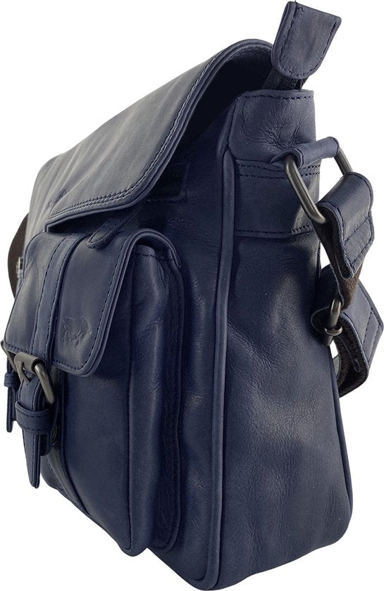 Schoudertas damestas messenger tas crossbody leer donkerblauw - Arrigo Leather Goods