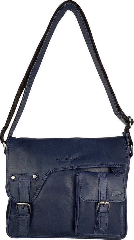 Schoudertas damestas messenger tas crossbody leer donkerblauw - Arrigo Leather Goods