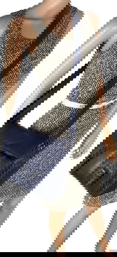 Schoudertas damestas messenger tas crossbody leer donkerblauw - Arrigo Leather Goods