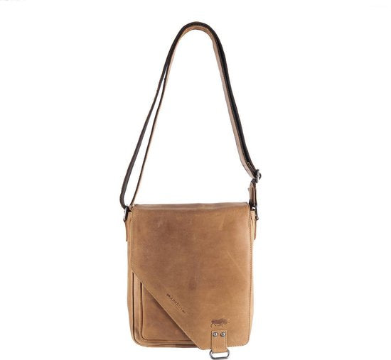 Schoudertas echt leder in de kleur taupe met een overslag - Arrigo Leather Goods