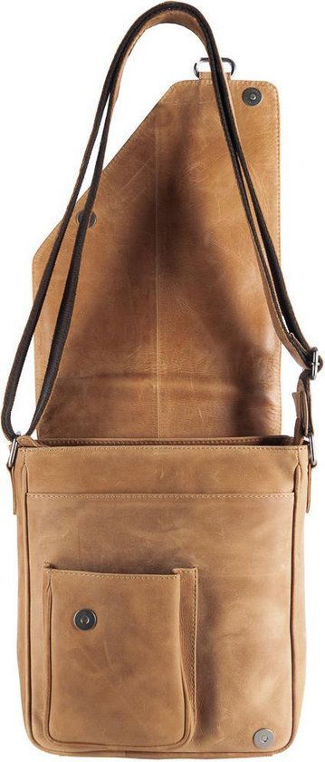 Schoudertas echt leder in de kleur taupe met een overslag - Arrigo Leather Goods
