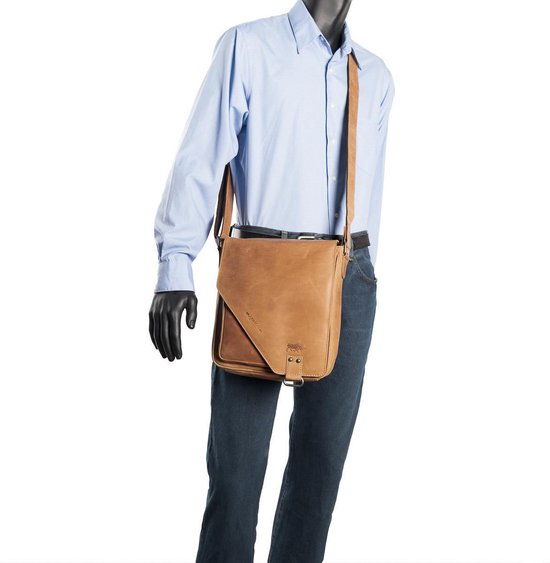 Schoudertas echt leder in de kleur taupe met een overslag - Arrigo Leather Goods