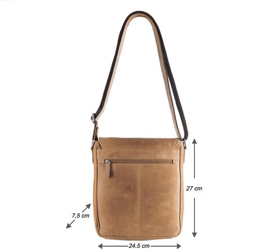 Schoudertas echt leder in de kleur taupe met een overslag - Arrigo Leather Goods