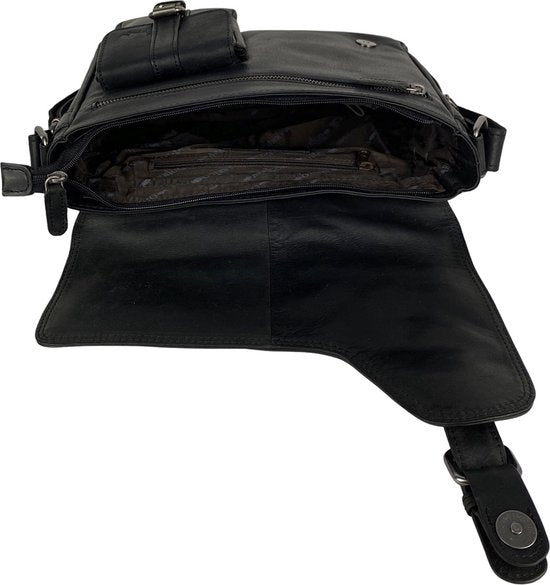 Schoudertas groen damestas messenger bag crossbody leer zwart - Arrigo Leather Goods