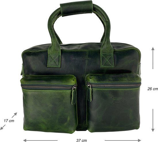 Schoudertas groen laptoptas cowboysbag grote tas werktas schooltas leer handtas - Arrigo.nl
