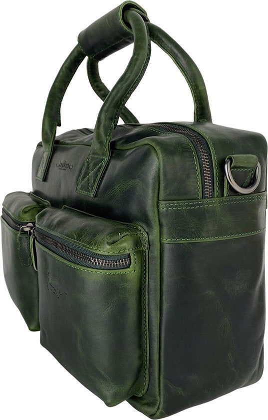 Schoudertas groen laptoptas cowboysbag grote tas werktas schooltas leer handtas - Arrigo.nl