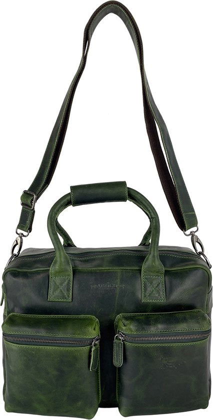 Schoudertas groen laptoptas cowboysbag grote tas werktas schooltas leer handtas - Arrigo.nl
