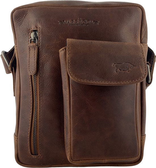 Schoudertas heren crossbody tas dames schoudertassen vrouw leer cognac - Arrigo.nl