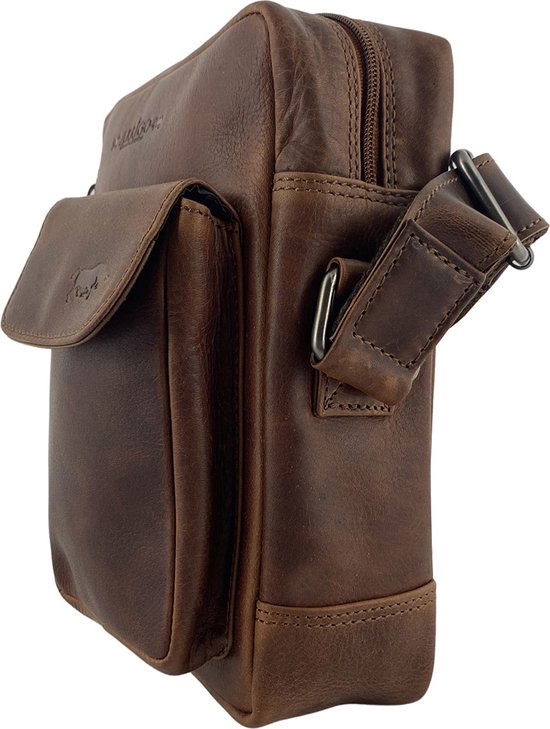 Schoudertas heren crossbody tas dames schoudertassen vrouw leer cognac - Arrigo.nl