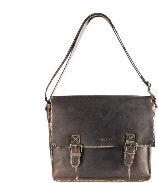 Schoudertas heren schoudertas dames leren messenger bag donkerbruin leer postman - Arrigo.nl
