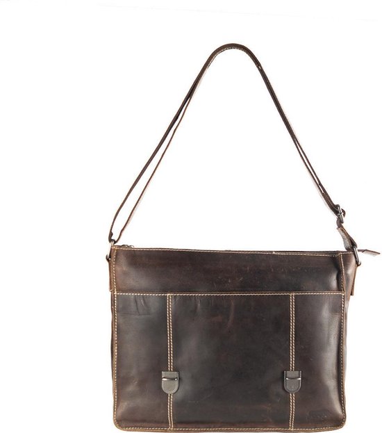 Schoudertas heren schoudertas dames leren messenger bag donkerbruin leer postman - Arrigo.nl
