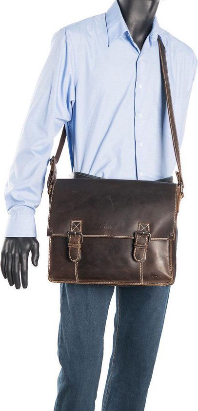 Schoudertas heren schoudertas dames leren messenger bag donkerbruin leer postman - Arrigo.nl