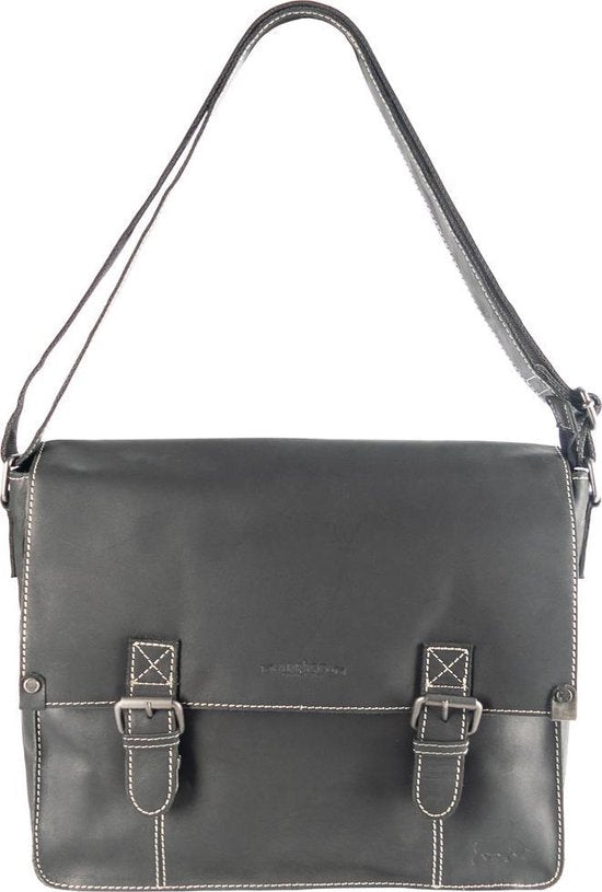 Schoudertas heren schoudertas dames leren messenger bag matzwart leer postman - Arrigo.nl
