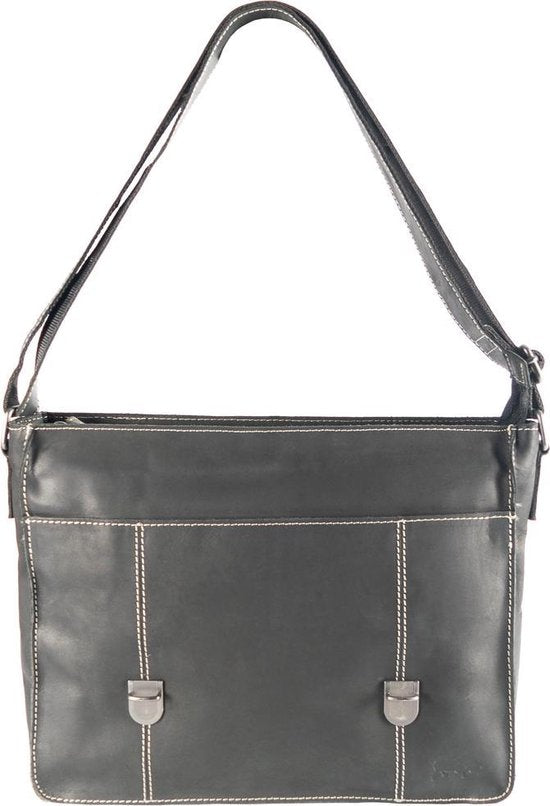 Schoudertas heren schoudertas dames leren messenger bag matzwart leer postman - Arrigo.nl