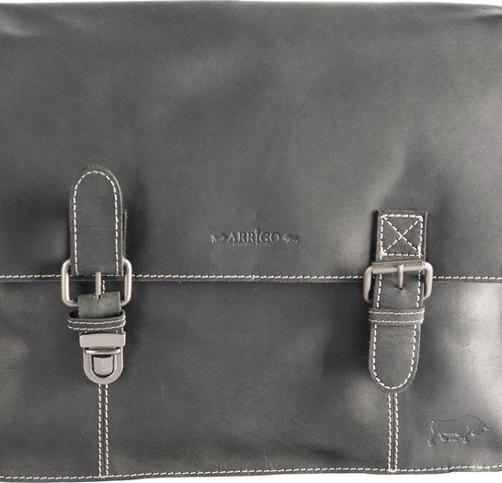 Schoudertas heren schoudertas dames leren messenger bag matzwart leer postman - Arrigo.nl