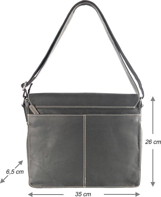 Schoudertas heren schoudertas dames leren messenger bag matzwart leer postman - Arrigo.nl