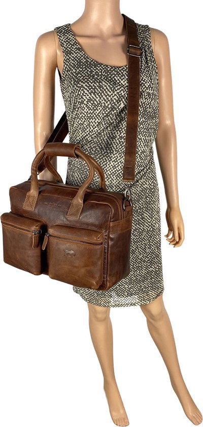 Schoudertas lichtbruin laptop tas cowboy bag grote tas werktas schooltas - Arrigo.nl