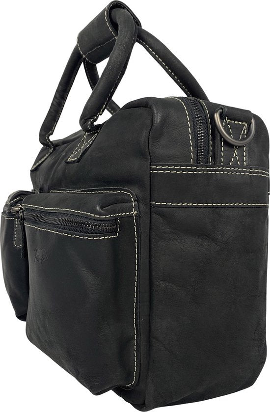 Schoudertas zwart crossbody tas dames cowboybag laptoptas 13 inch leer - Arrigo.nl