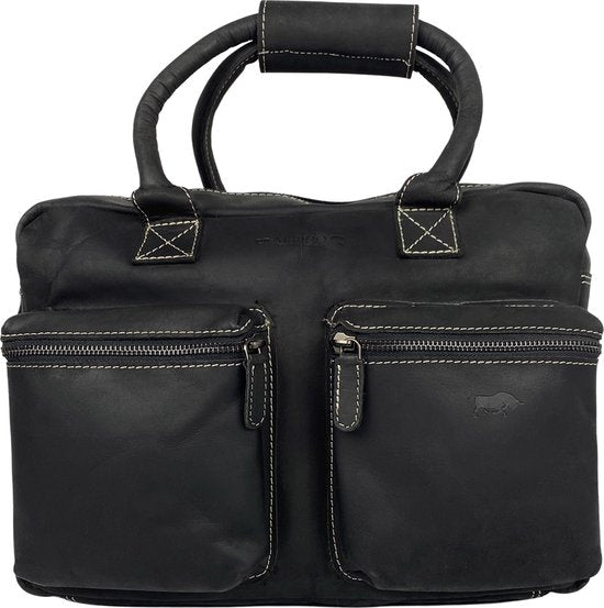Schoudertas zwart crossbody tas dames cowboybag laptoptas 13 inch leer - Arrigo.nl