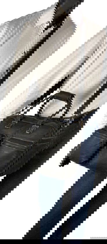 Schoudertas zwart crossbody tas dames cowboybag laptoptas 13 inch leer - Arrigo.nl