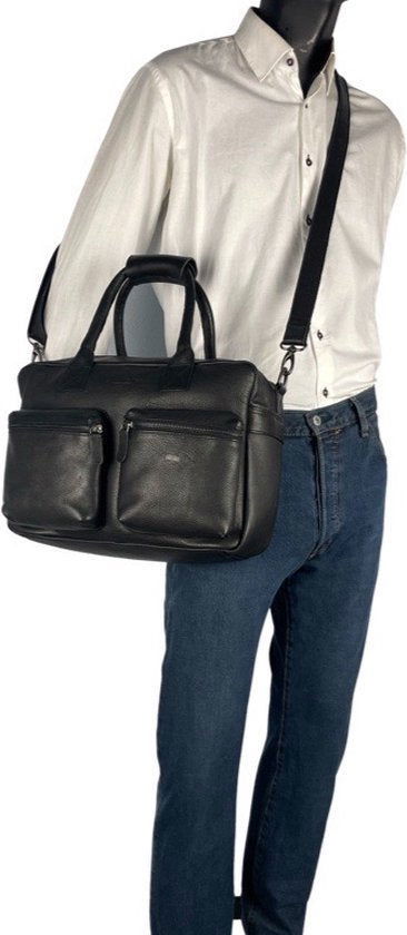 Schoudertas zwart laptoptas cowboysbag grote tas werktas schooltas leer handtas - Arrigo.nl