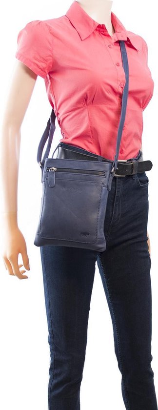 Schoudertasje blauw leer leren schoudertasje blauw crossbody tasje van blauw - Arrigo Leather Goods