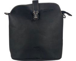 Schoudertasje dames klein - Zwart buffelleer crossbody tas met boekentas sluiting - Arrigo.nl