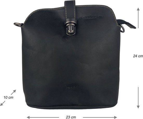 Schoudertasje dames klein - Zwart buffelleer crossbody tas met boekentas sluiting - Arrigo.nl