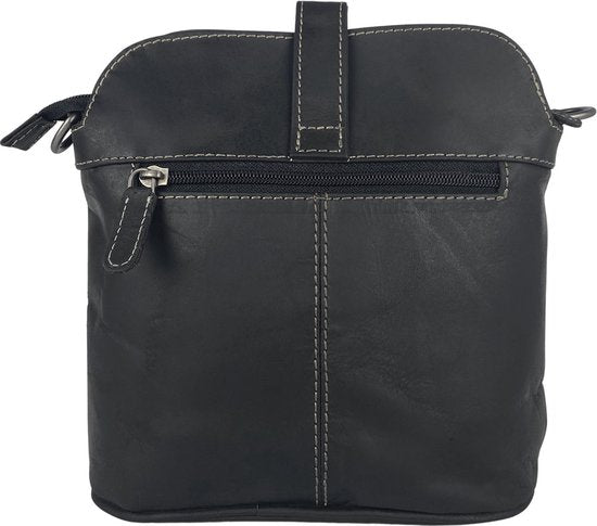 Schoudertasje dames klein - Zwart buffelleer crossbody tas met boekentas sluiting - Arrigo.nl