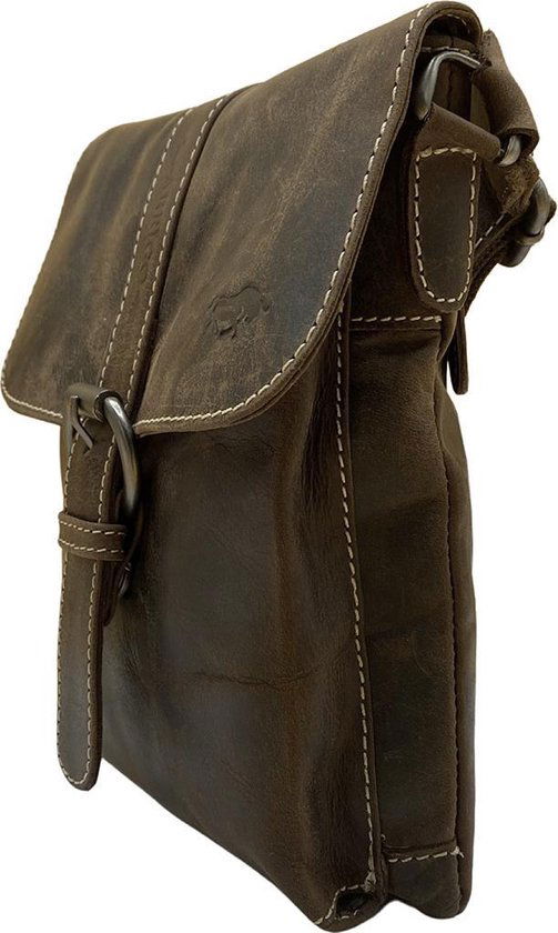 Schoudertasje donkerbruin leer crossbodytas donkerbruin leer compact tas echt leder - Arrigo.nl