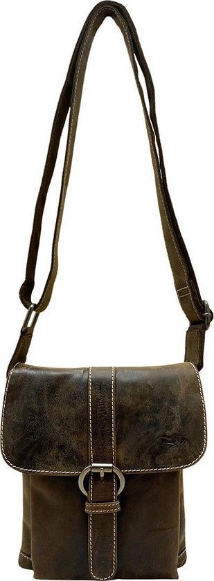 Schoudertasje donkerbruin leer crossbodytas donkerbruin leer compact tas echt leder - Arrigo.nl
