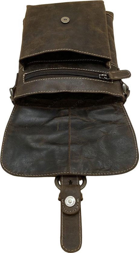 Schoudertasje donkerbruin leer crossbodytas donkerbruin leer compact tas echt leder - Arrigo.nl