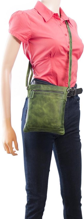 Schoudertasje groen leer leren schoudertasje groen crossbody tasje van groen - Arrigo Leather Goods