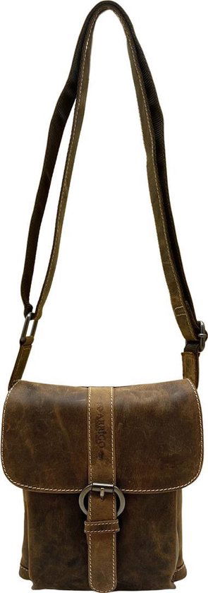 Schoudertasje lichtbruin leer crossbodytas cognac kleurig leer compact tas echt - Arrigo.nl