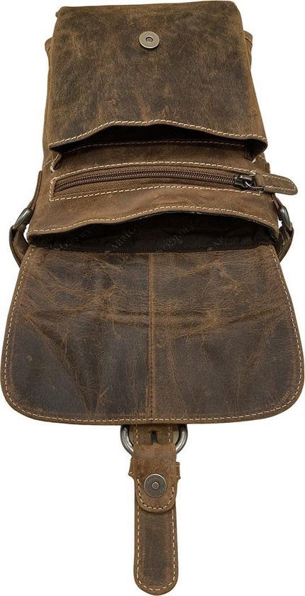 Schoudertasje lichtbruin leer crossbodytas cognac kleurig leer compact tas echt - Arrigo.nl