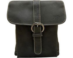 Schoudertasje zwart leer crossbodytas cognac zwart leer compact tas echt - Arrigo Leather Goods