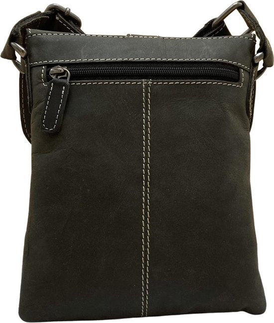 Schoudertasje zwart leer crossbodytas cognac zwart leer compact tas echt - Arrigo Leather Goods