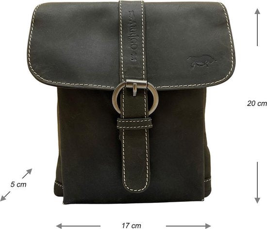 Schoudertasje zwart leer crossbodytas cognac zwart leer compact tas echt - Arrigo Leather Goods