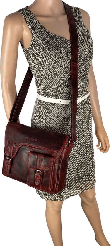 Schoudertassen damestas messenger bag crossbody leer rood - Arrigo Leather Goods