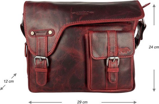 Schoudertassen damestas messenger bag crossbody leer rood - Arrigo Leather Goods