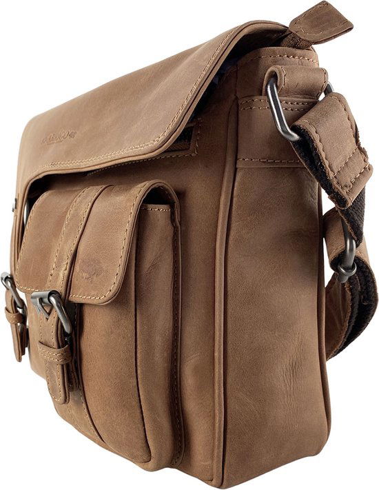 Schoudertassen damestas messenger bag crossbody leer taupe - Arrigo Leather Goods