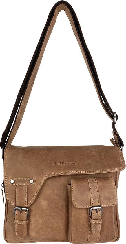 Schoudertassen damestas messenger bag crossbody leer taupe - Arrigo Leather Goods