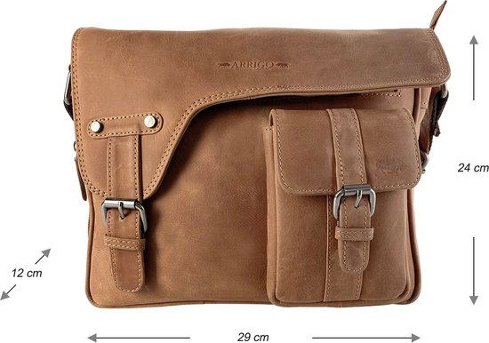 Schoudertassen damestas messenger bag crossbody leer taupe - Arrigo Leather Goods