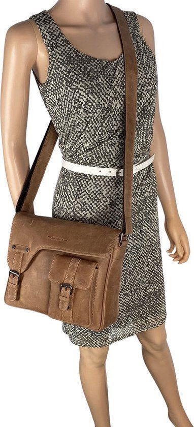 Schoudertassen damestas messenger bag crossbody leer taupe - Arrigo Leather Goods