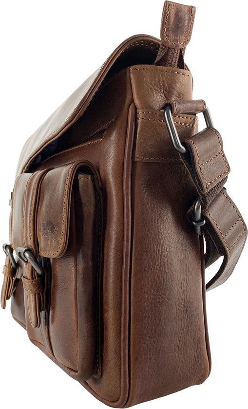 Schoudertassen damestas messenger tas crossbody leer cognac - Arrigo Leather Goods